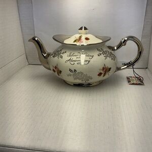 Vintage price bros Kensington 25th Anniversary Teapot Roses Silver Heavy ' Trim